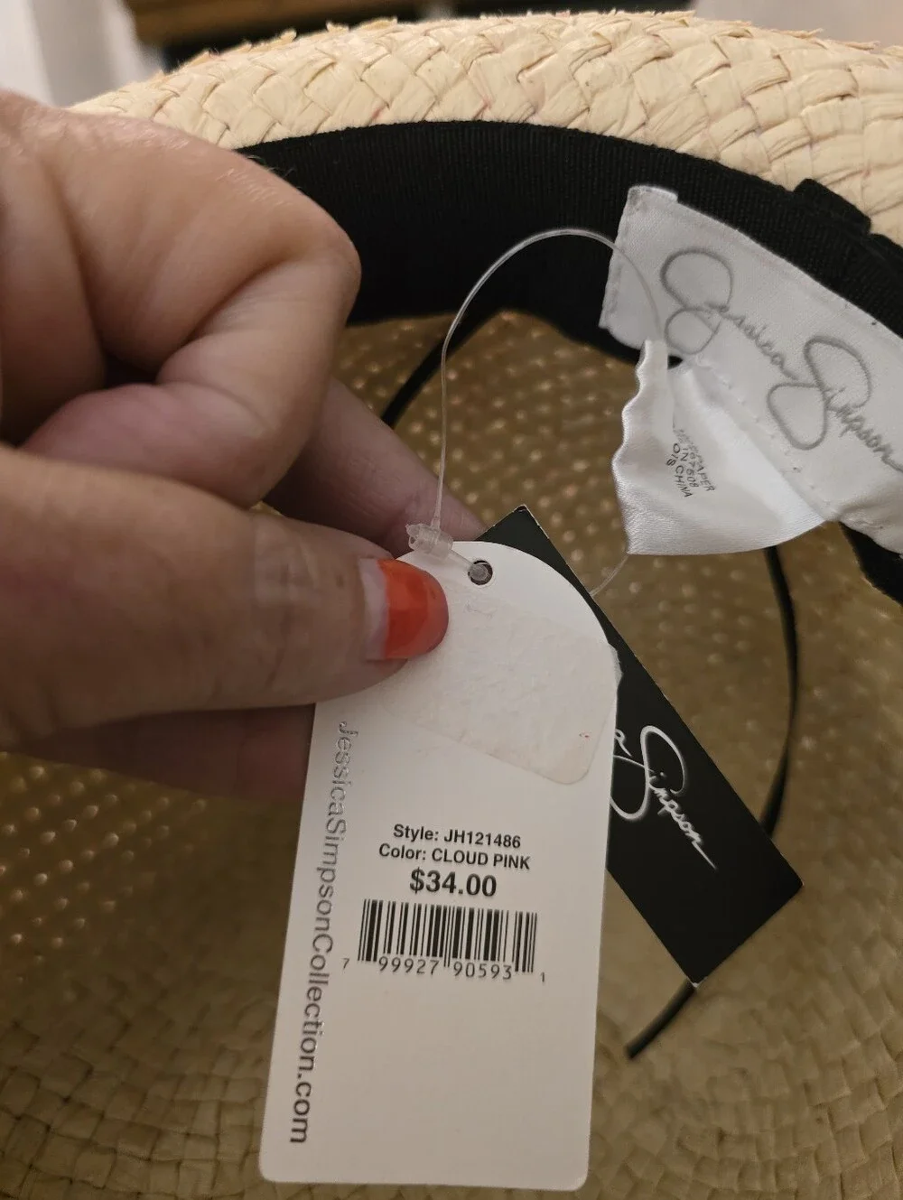 Nine West Natural Straw Sun Hat with Coral Band